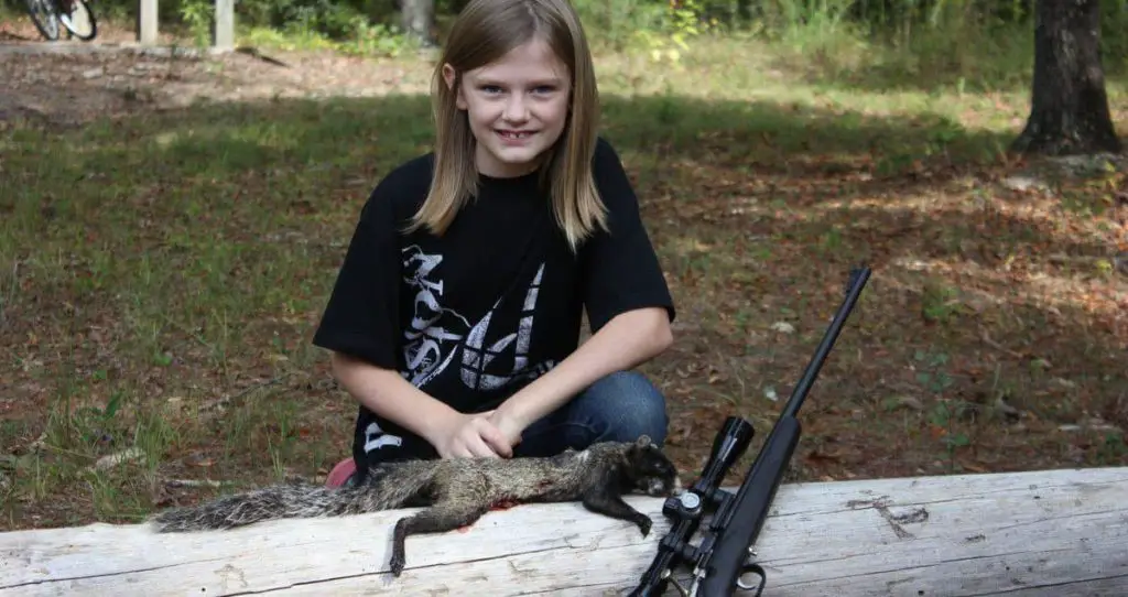 The author's daughter with her first squirrel.