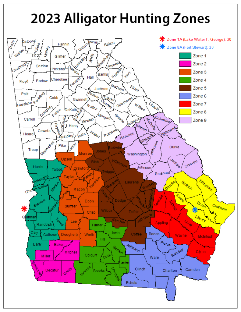 Map of Georgia's alligator hunting zones.