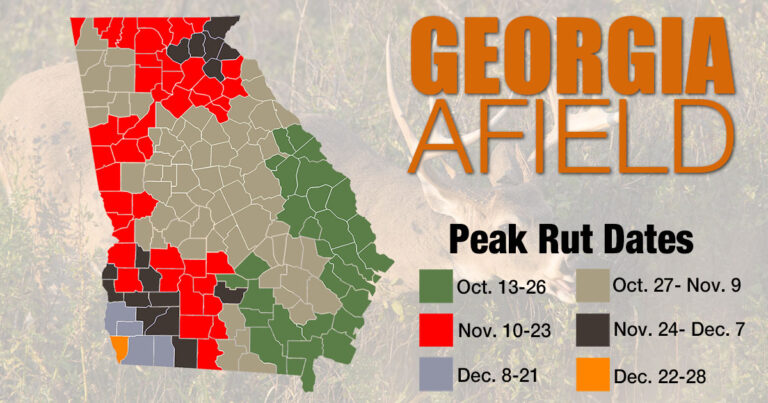 Infographic map of Georgia rut dates by county.