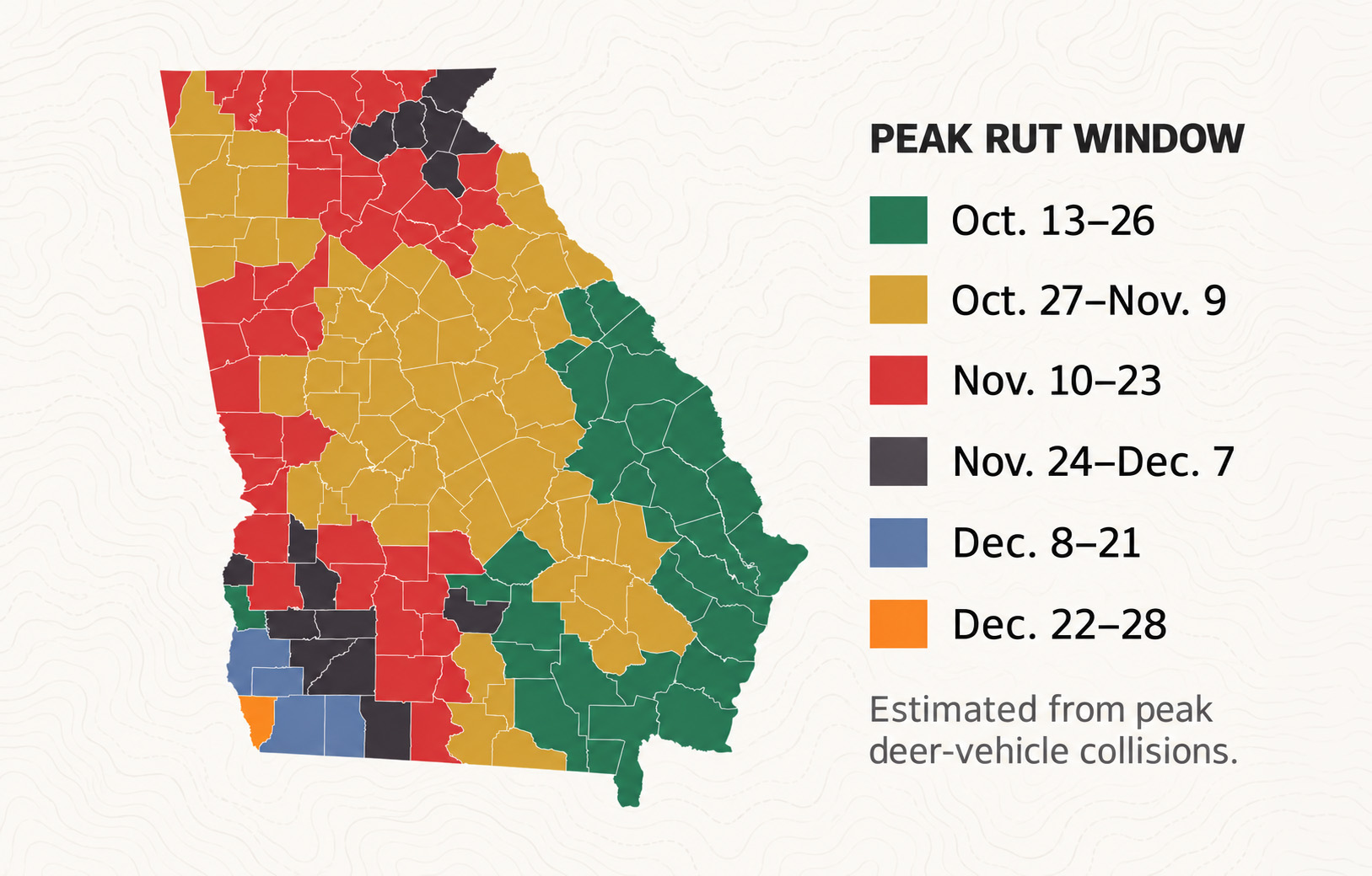County-level map of peak deer activity in Georgia.